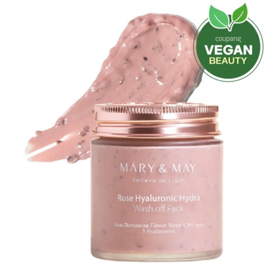 Mary & May Rose Hyaluronic Hydra Wash-Off Pack – увлажняющая смываемая маска с розой и гиалуроновой кислотой, 100 мл