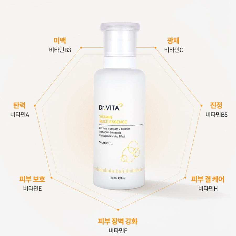 Dr. Vita Увлажняет и восстанавливает жизненную силу кожи, содержит 7 видов витаминов, 10% Эссенции в виде геля "Все в одном", 145 мл, 1шт