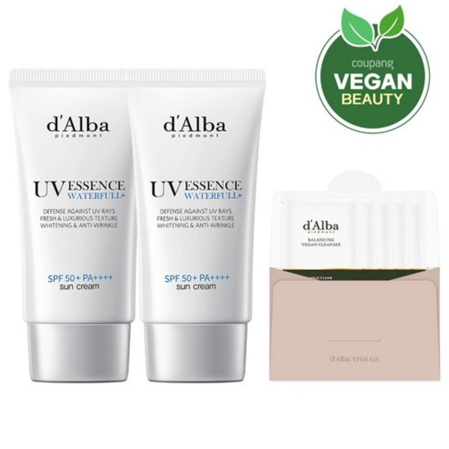 Солнцезащитный крем d'Alba Waterful Essence SPF50+ PA++++, 50 мл × 2 + балансирующий веганский гель для умывания, 15 мл