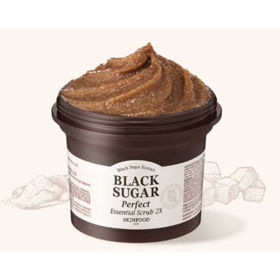 SKINFOOD Black Sugar Perfect Essential Scrub 2X – многофункциональный сахарный скраб для лица, 210 г