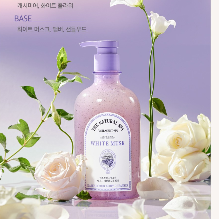 VELMAN Spa Long-Lasting Scent Mild Acidic Perfume Scrub Body Wash White Musk – парфюмированный скраб-гель для душа с белым мускусом, 500 мл