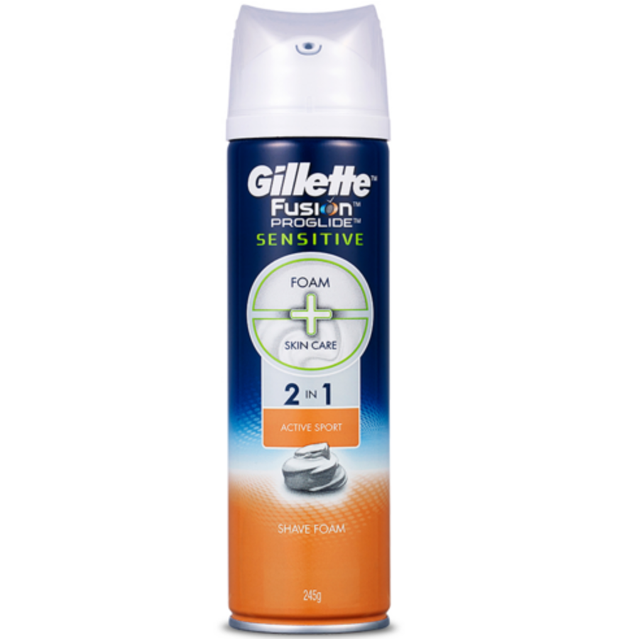 Gillette Fusion ProGlide Sensitive 2в1 Активная спортивная пена для бритья, 245г, 1шт