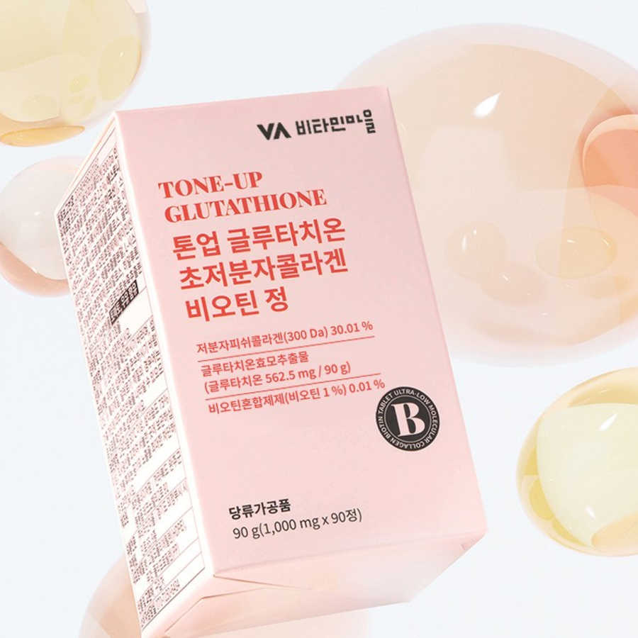 Витамин Village Tone-up Глутатион Ультранизкомолекулярный коллаген Биотин, 90 таблеток, 1 шт.