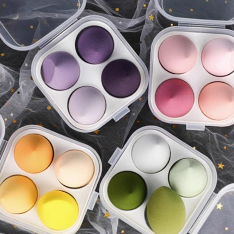 Спонж для макияжа Titan Beauty Water drop Egg Puff, 4 шт. + набор футляров, фиолетовая, 1 комплект (скидка -8%)