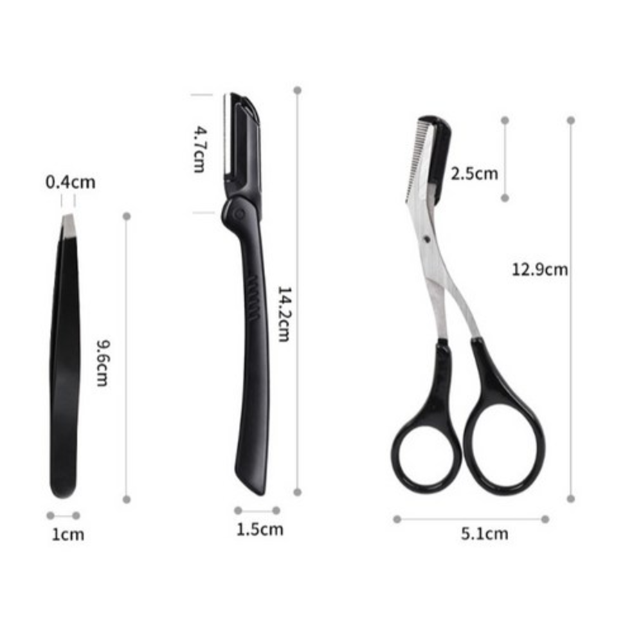 HappyJ Eyebrow Grooming 3-in-1 Set – набор для ухода за бровями, чёрный