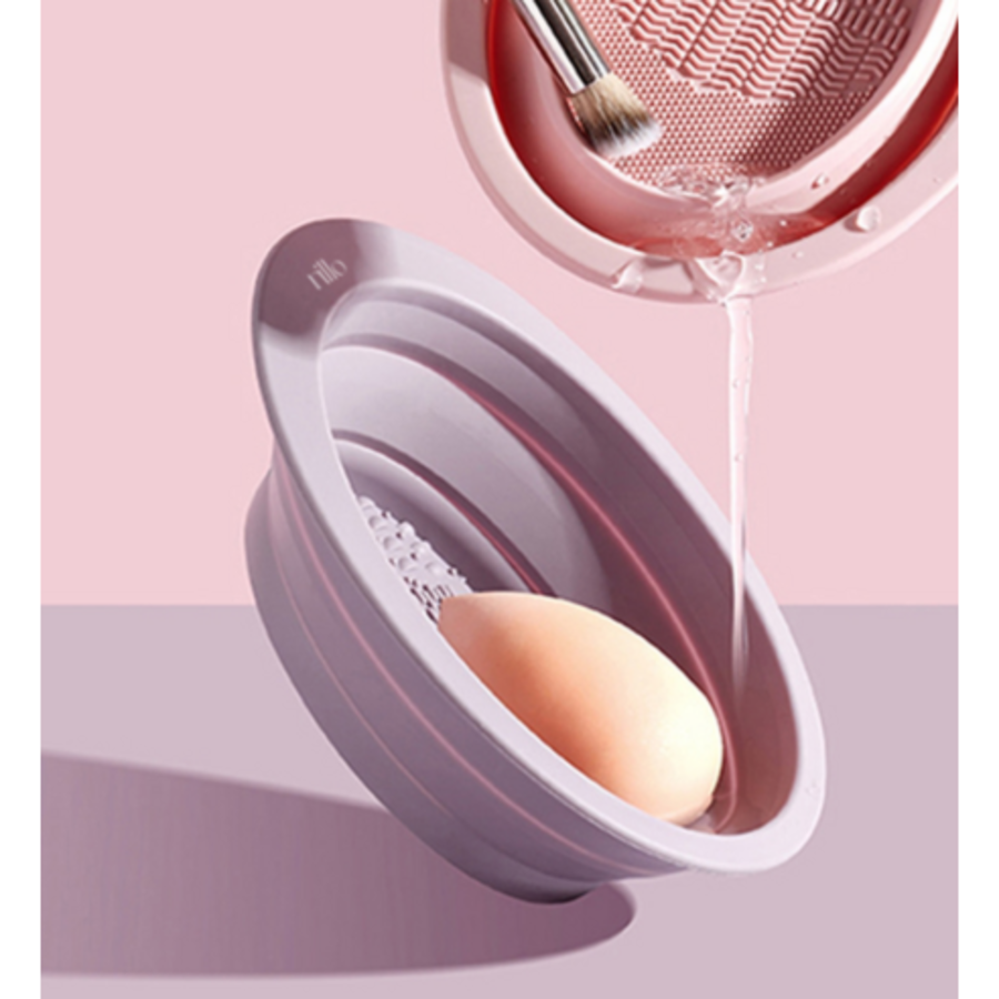 Очищающее средство Nilo Makeup Brush Cleanser 500 мл + Стакан + Подушечка для умывания фиолетового цвета, 1 комплект