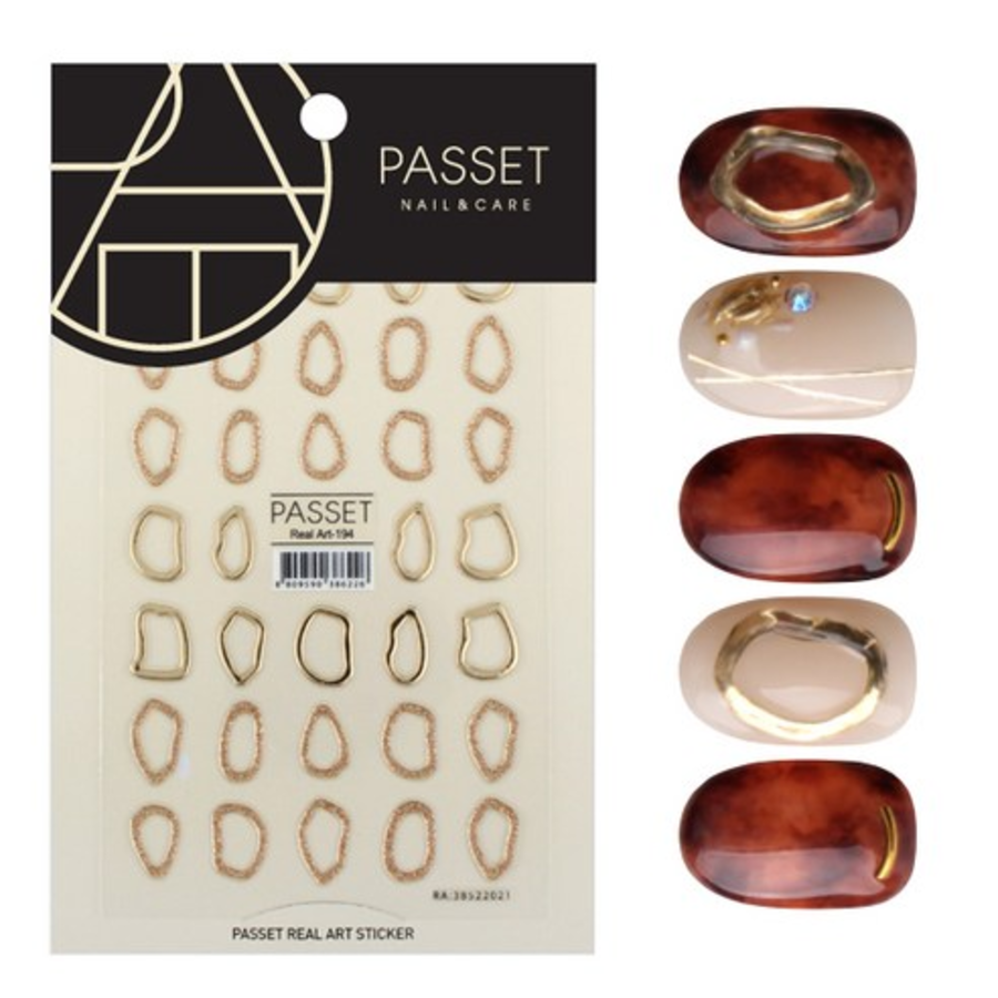 Наклейка для ногтей с граненым пончиком, золотой дизайн, настоящее искусство ART194, ART194, 1шт.