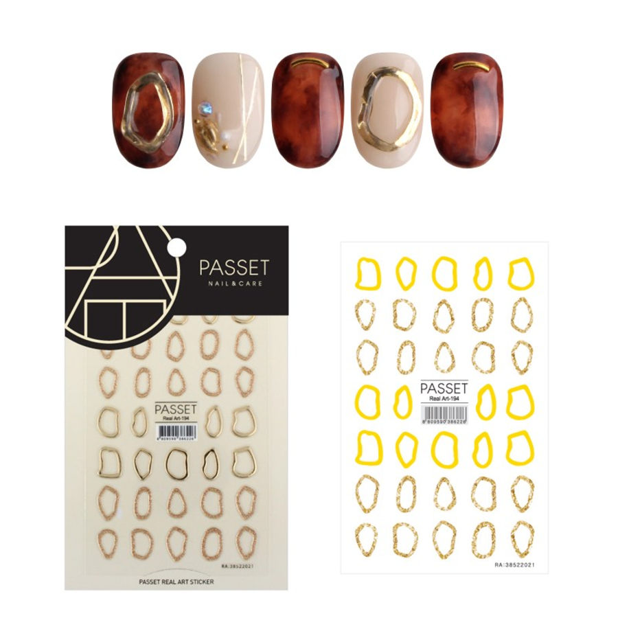 Наклейка для ногтей с граненым пончиком, золотой дизайн, настоящее искусство ART194, ART194, 1шт.