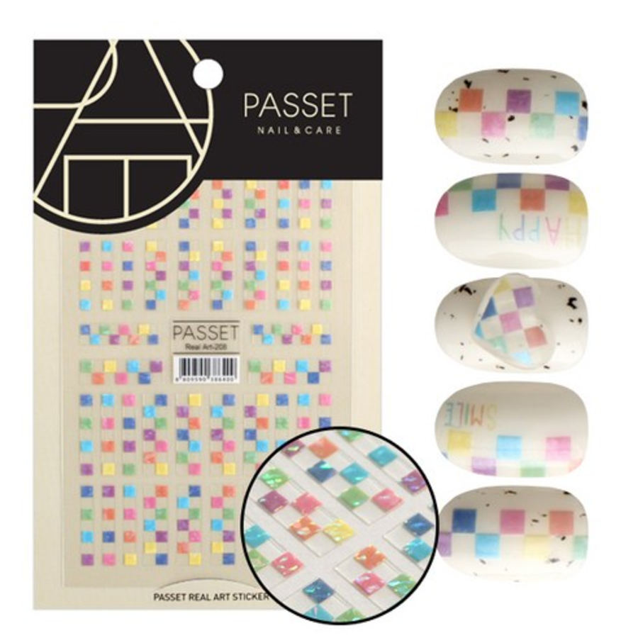 Наклейка для ногтей Passet Real Art, цветная голограмма в клетку..., 1шт