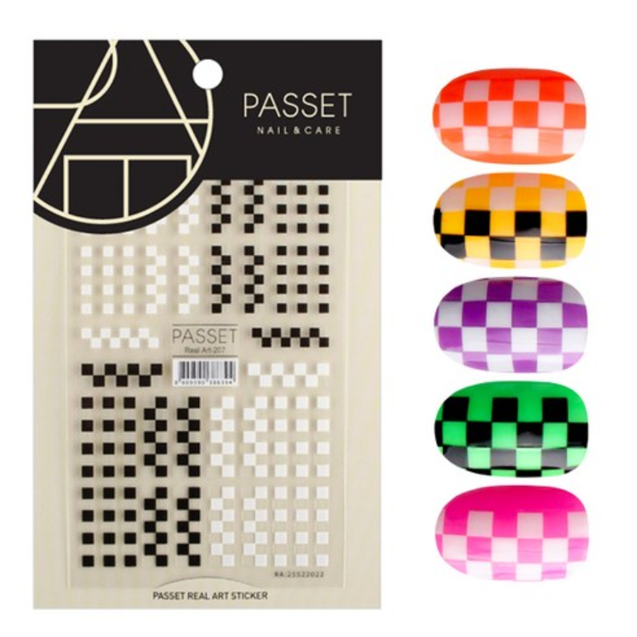 Наклейка для ногтей Passet Real Art, черно-белая шахматная..., 1шт