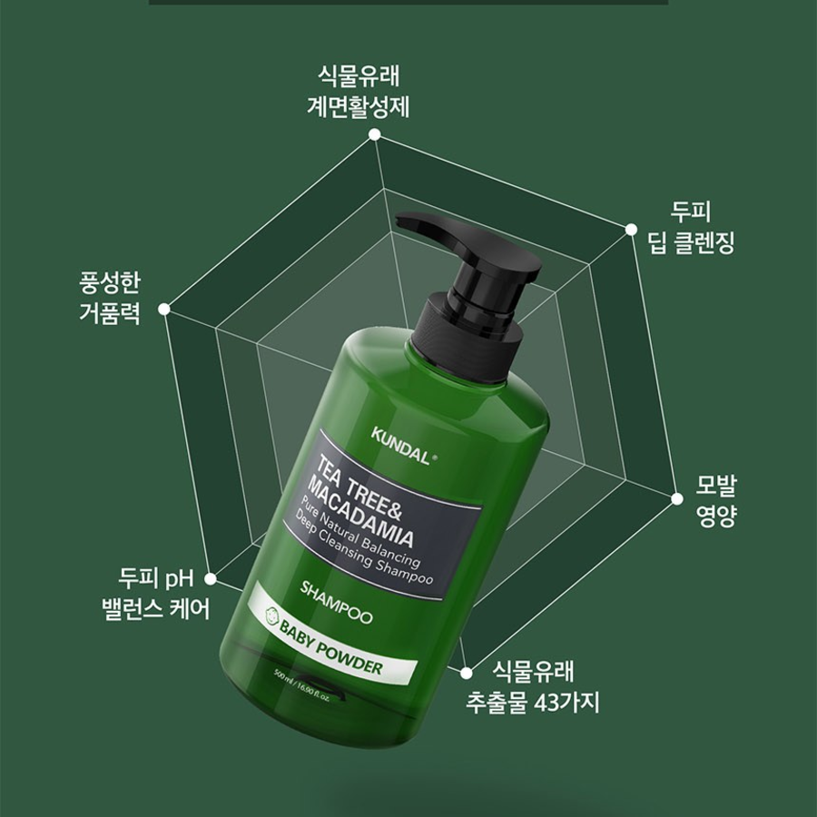 Kundal Tea Tree & Macadamia Deep Cleansing Shampoo Baby Powder Scent, 1.058 Л