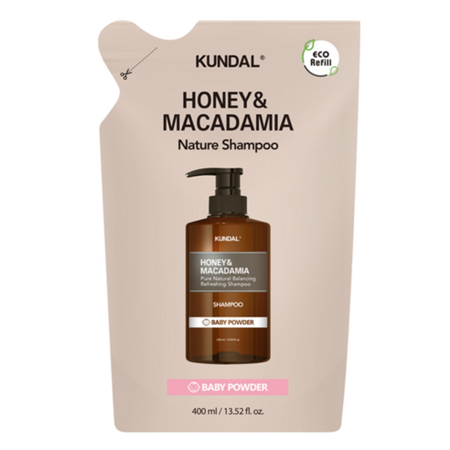 Kundal Honey & Macadamia Nature Shampoo Refill Pack Baby Powder Scent, 400 мл