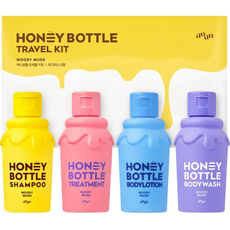 AUAU Honey Bottle Travel Kit Woody Musk Scent Hair & Body Care – дорожный набор для ухода за волосами и телом с ароматом древесного мускуса, 1 комплект