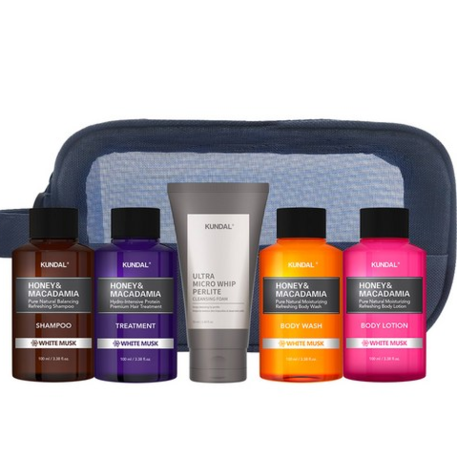 KUNDAL Travel Kit 5-piece TYPE2 White Musk Scent – дорожный набор из 5 предметов с ароматом белого мускуса, 1 комплект