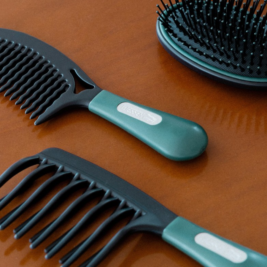 Wessen Rubber Grip Double Curve Comb Wave Perm – расческа для волос с волновой укладкой, зеленая, 1 шт.