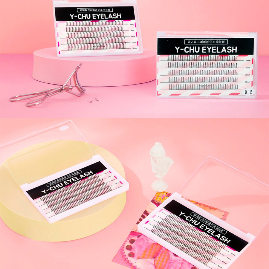 Why Chu Premium Cluster False Eyelashes – премиум накладные ресницы пучками, 10 мм, модель B-2-4, чёрные, 200 штук