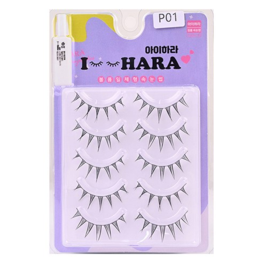 Aihara Petit Up Eyelashes – накладные ресницы с клеем, модель P01, чёрные, 10 пар + набор клея