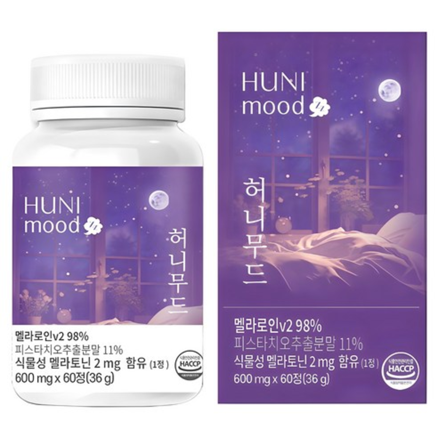 Huni mood Plant-Based Melatonin – растительная добавка с мелатонином 2 мг, 60 таблеток