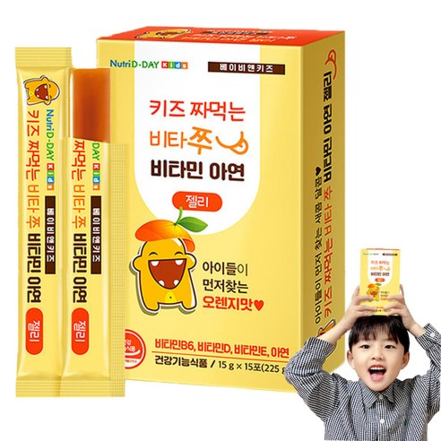 NutriDay Kids Vita Chew Zinc Vitamin Jelly – это желейная добавка с витаминами и цинком для детей, 15 пакетиков, 225 г