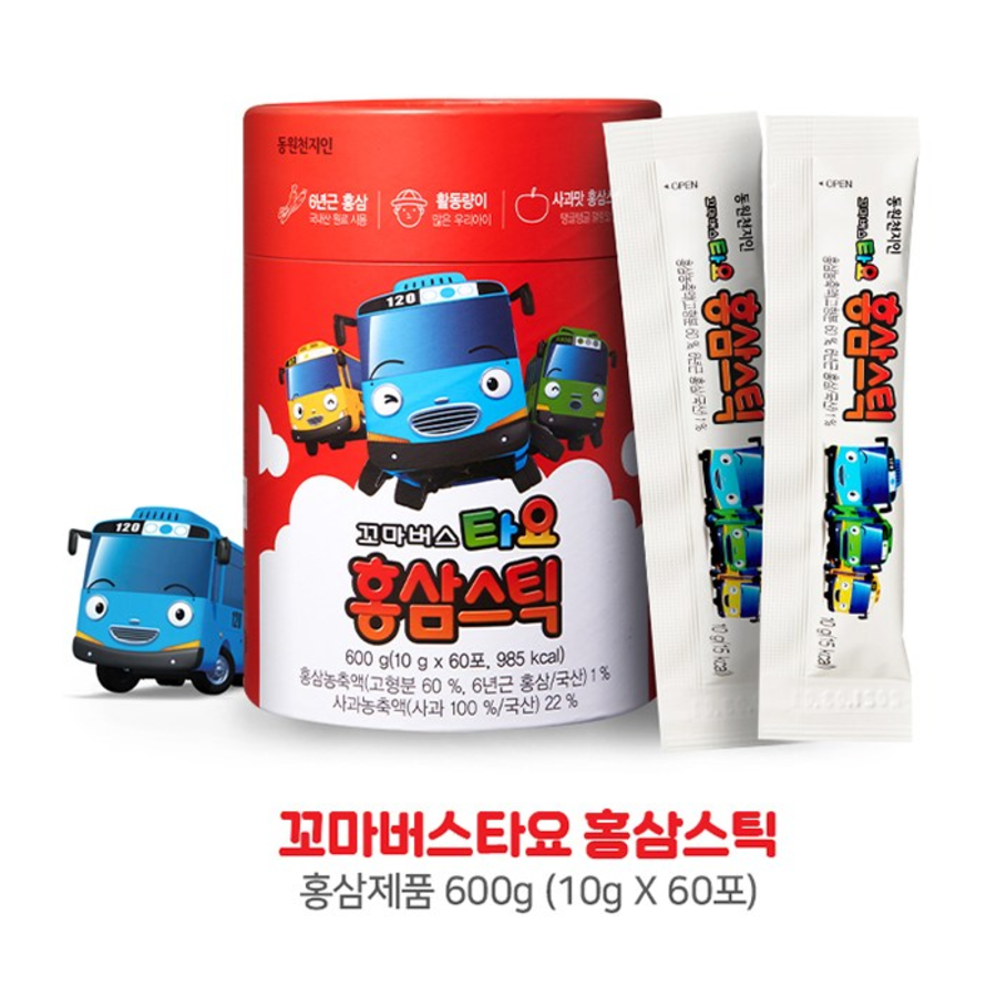Cheonjiin Tayo Little Bus Red Ginseng Stick – это добавка с красным женьшенем для детей в виде стиков, 600 г