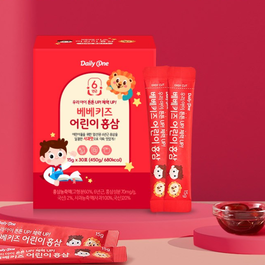 Daily One Bebe Kids Red Ginseng – добавка с красным женьшенем для детей, 30 пакетиков