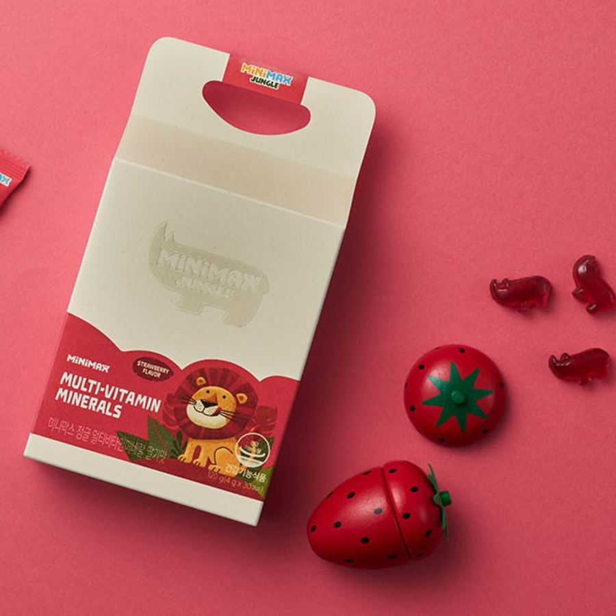 MINIMAX Jungle Multivitamin Mineral Strawberry Flavor – мультивитамины и минералы с клубничным вкусом для детей, 120 г, 30 таблеток