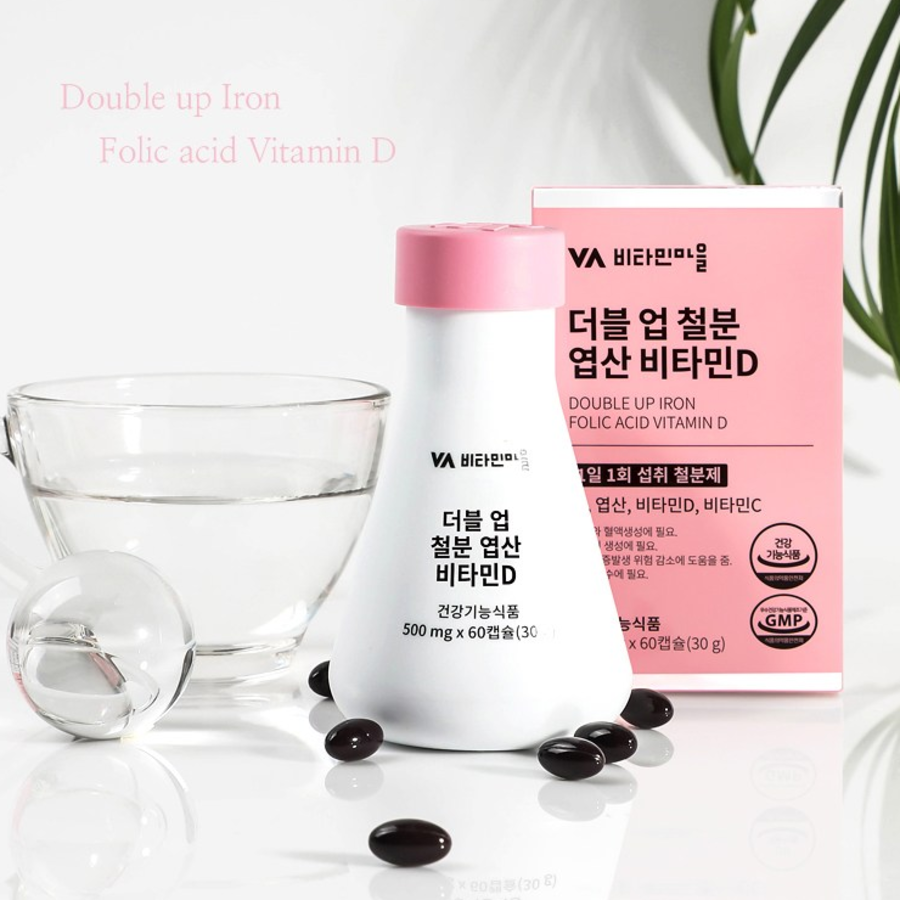 Vitamin Village Wise Double Up Iron Folic Acid Vitamin D – добавка с железом, фолиевой кислотой и витамином D, 60 таблеток