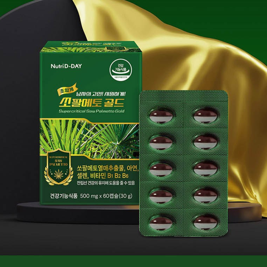 Nutri D-Day Supercritical Saw Palmetto Gold – премиальный комплекс для здоровья простаты и мужской активности, 30 г, 60 таблеток
