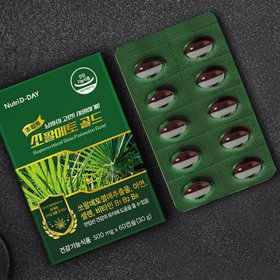 Nutri D-Day Supercritical Saw Palmetto Gold – премиальный комплекс для здоровья простаты и мужской активности, 30 г, 60 таблеток