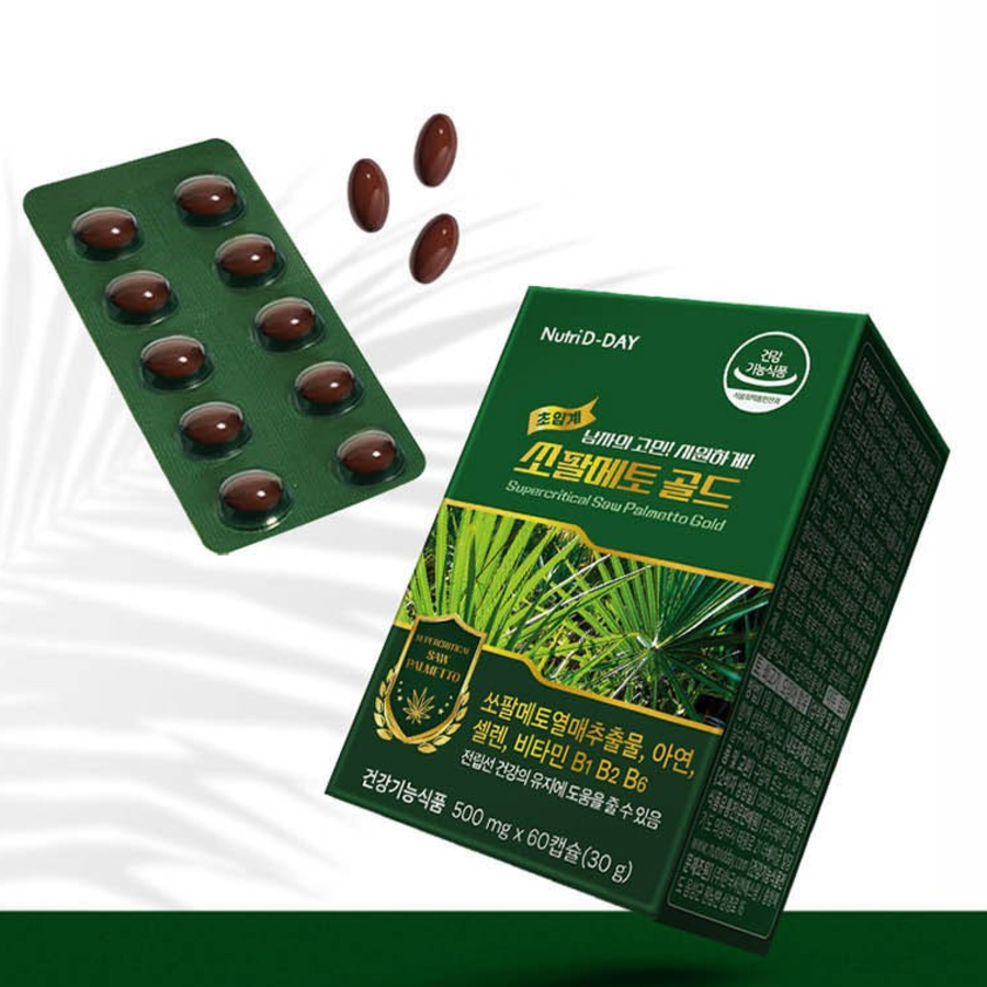 Nutri D-Day Supercritical Saw Palmetto Gold – премиальный комплекс для здоровья простаты и мужской активности, 30 г, 60 таблеток