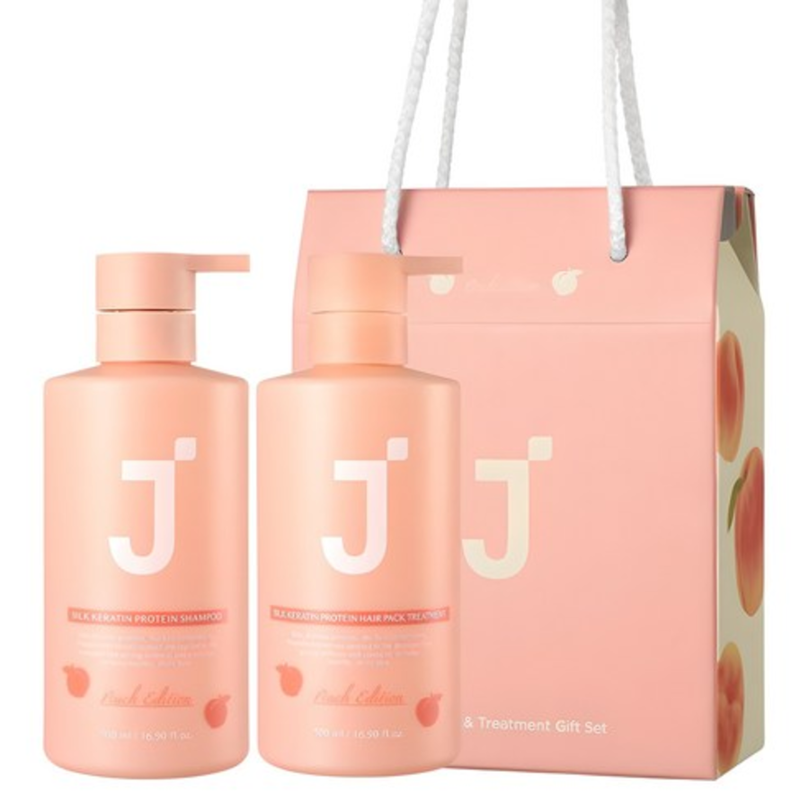 J. Soop Silk Keratin Protein Shampoo Peach Edition + Treatment Gift Set, 1 Set – Шампунь с шелковым кератином и маска для волос