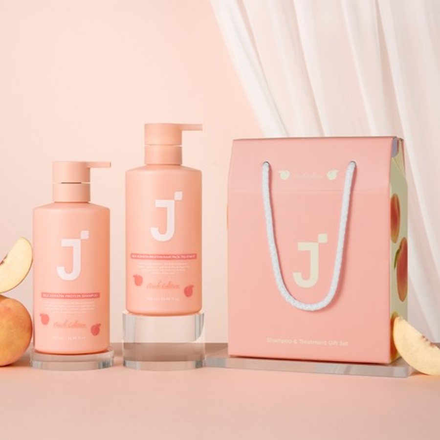 J. Soop Silk Keratin Protein Shampoo Peach Edition + Treatment Gift Set, 1 Set – Шампунь с шелковым кератином и маска для волос