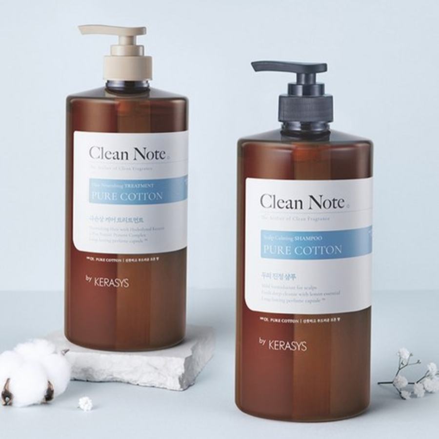 Kerasys Clean Note Shampoo Pure Cotton Scent 1L + Treatment 1L – Набор шампуня и кондиционера с ароматом чистого хлопка, 1000 мл + 1000 мл