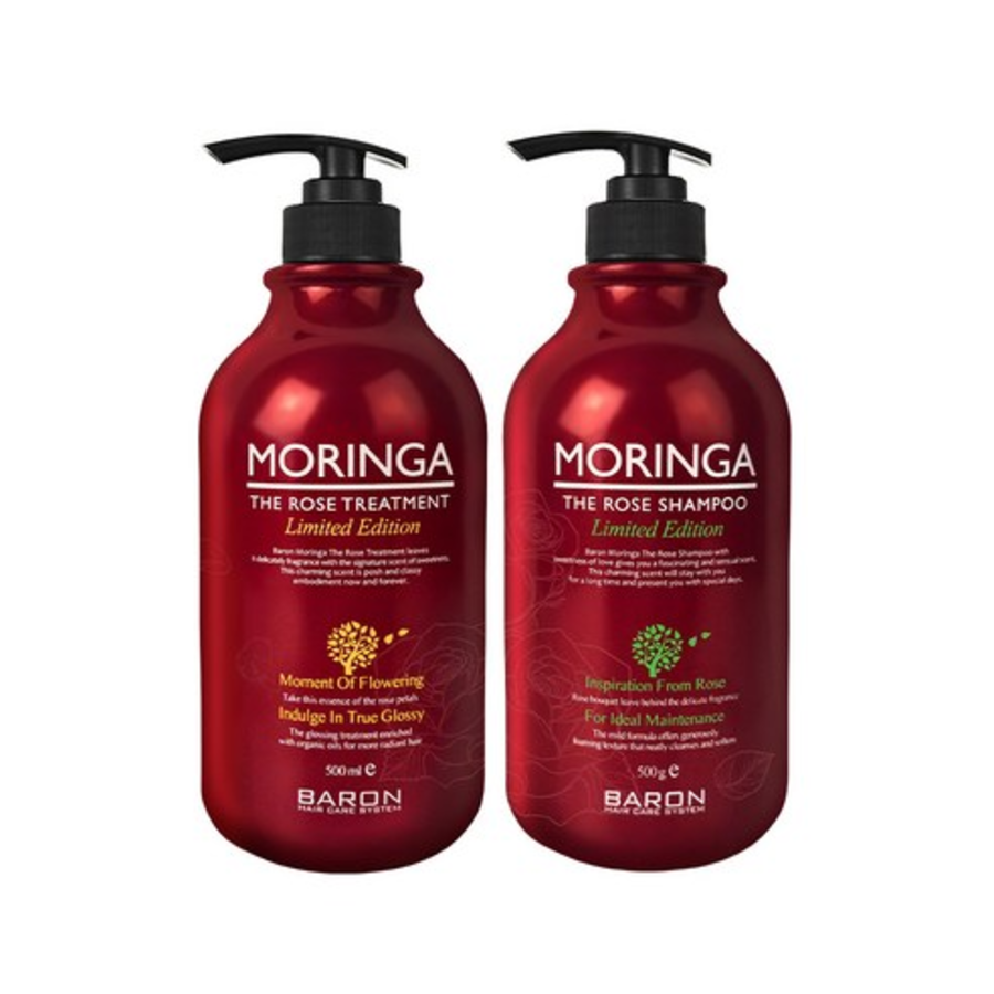 Baron Moringa The Rose Shampoo 500g + Moringa The Rose Treatment 500g, 1 Set – Шампунь и кондиционер с экстрактом моринги и розой