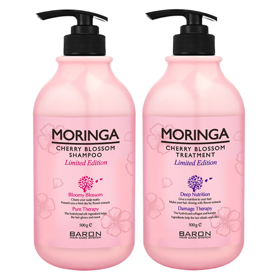 Baron Moringa Cherry Blossom Shampoo 500g + Treatment 500g, 1 Set – Шампунь и кондиционер с экстрактом моринги и вишневым цветом
