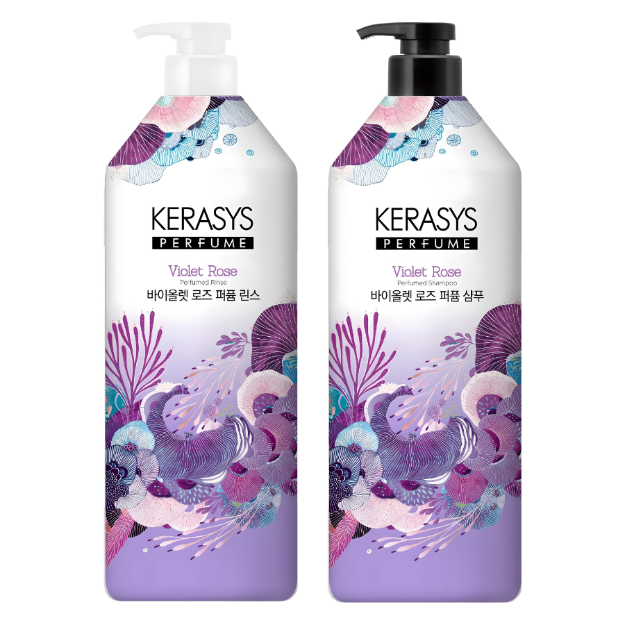 Kerasys Perfume Shampoo + Perfume Rinse Violet Rose – парфюмированный шампунь и кондиционер с ароматом фиолетовой розы, 1000 мл + 1000 мл