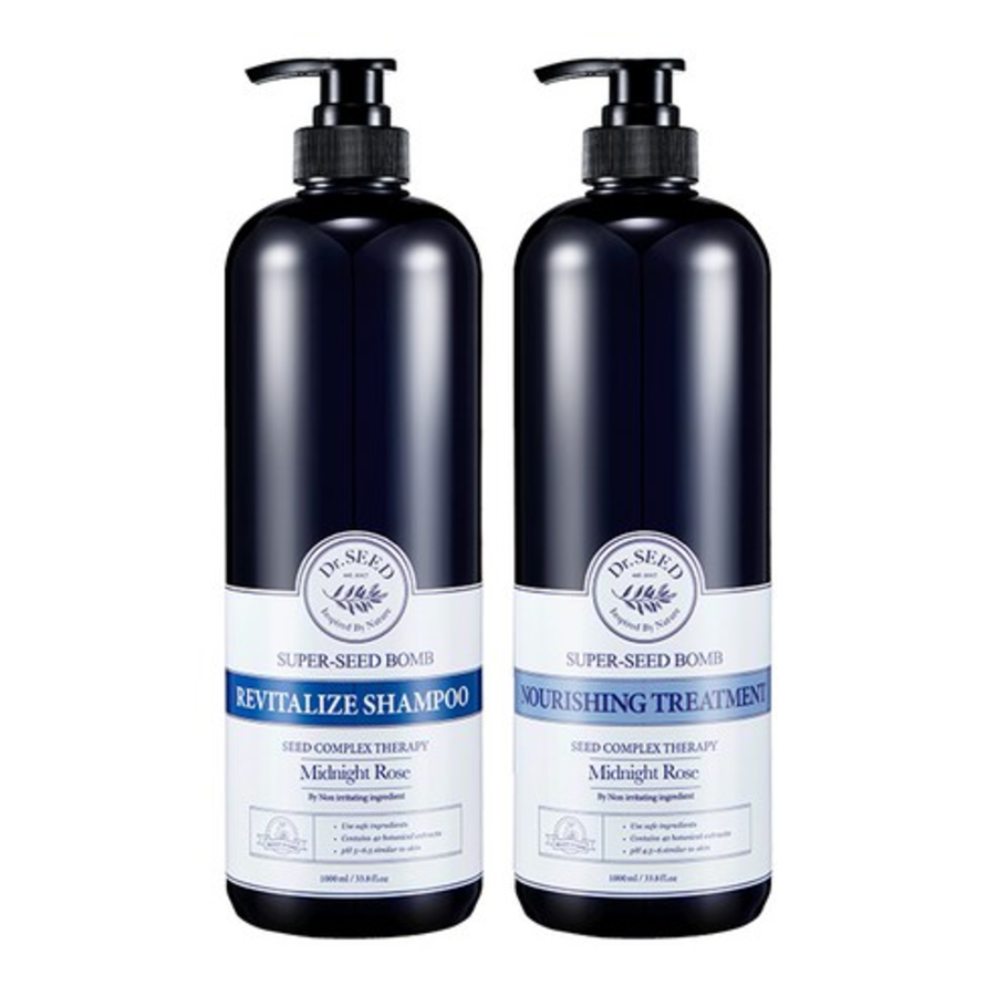 Dr.SEED Super Seed Bomb Shampoo + Treatment Midnight Rose – питательный набор для волос с ароматом «Полуночной розы», 1000 мл + 1000 мл