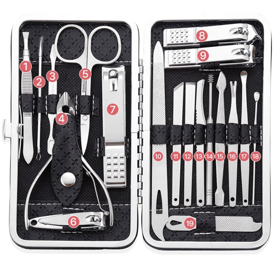 LabnTools Nail Clipper 19-Piece Set– набор для маникюра и педикюра из 19 предметов, чёрный