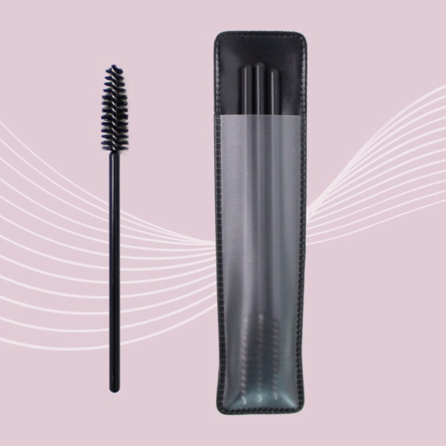 Ellysix Daily Brow Mascara Screw Brush Set – набор щёточек для бровей и ресниц (50 шт) + компактная косметичка
