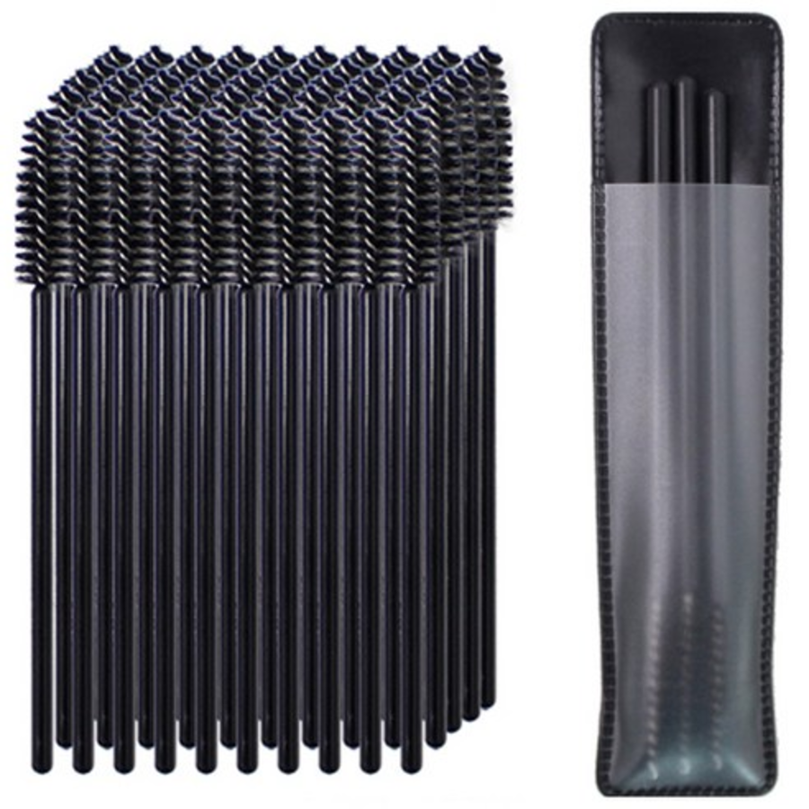 Ellysix Daily Brow Mascara Screw Brush Set – набор щёточек для бровей и ресниц (50 шт) + компактная косметичка