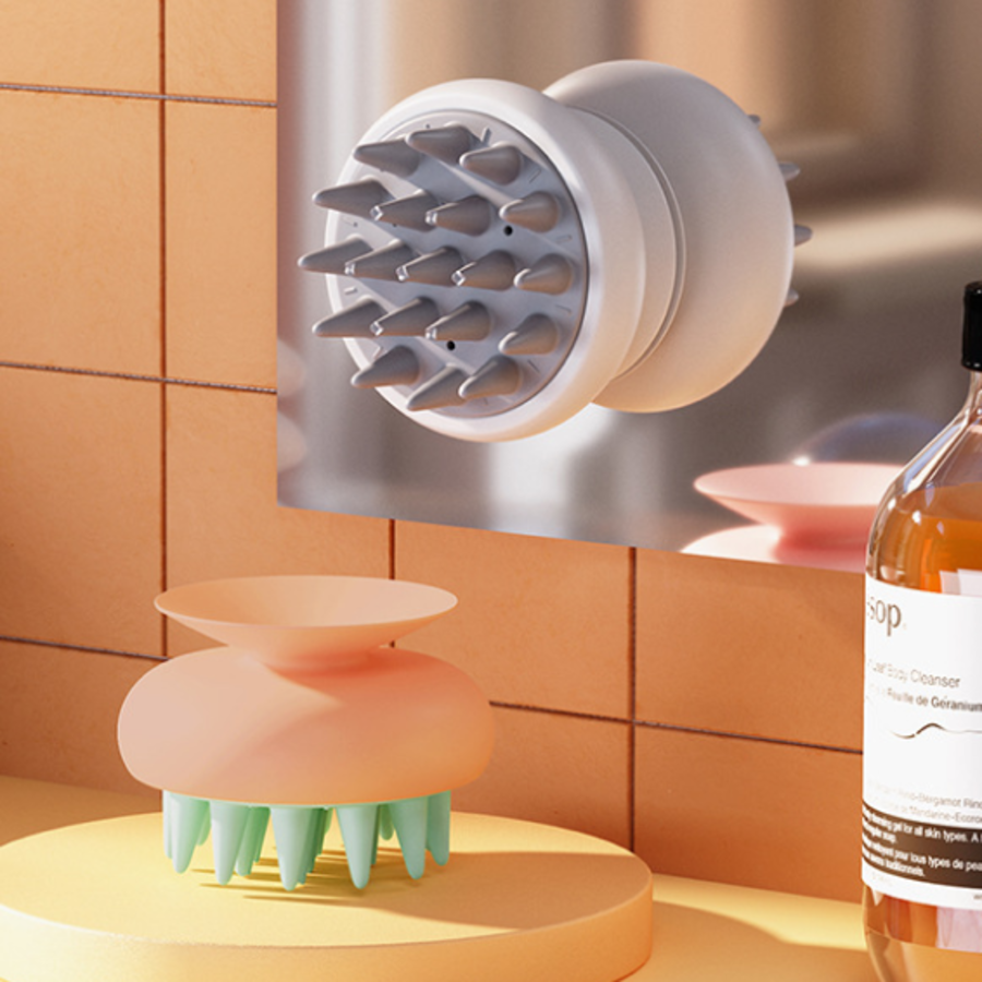 Kumal Silicone Scalp Massage Shampoo Brush – силиконовая массажная щётка для кожи головы, серо-белая