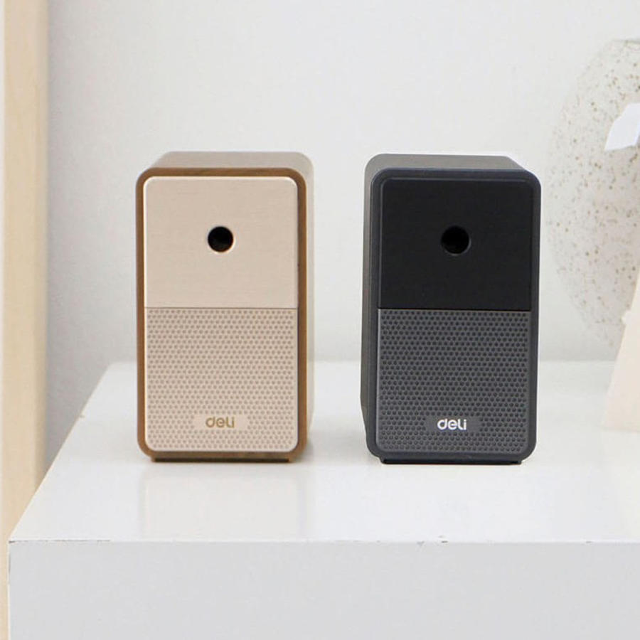 Deli Retro Speaker-Shaped 5-Step Lead Adjustment Rotary Pencil Sharpener, Brown – стильная и функциональная точилка для карандашей