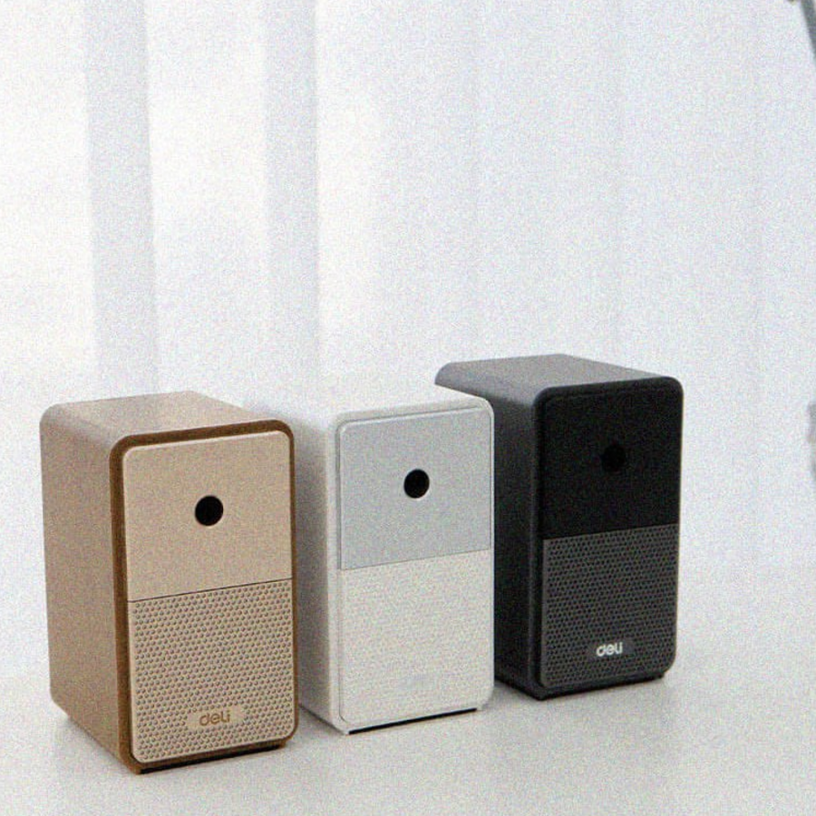 Deli Retro Speaker-Shaped 5-Step Lead Adjustment Rotary Pencil Sharpener, Dark Gray – элегантная и функциональная точилка для карандашей.