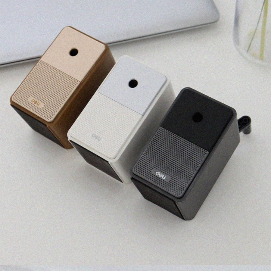 Deli Retro Speaker-Shaped 5-Step Lead Adjustment Rotary Pencil Sharpener, Dark Gray – элегантная и функциональная точилка для карандашей.