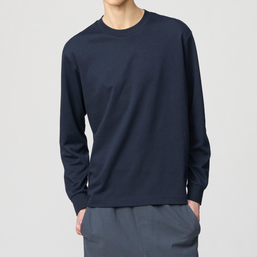 Uniqlo – AIRism Cotton Crew Neck Long Sleeve T-Shirt