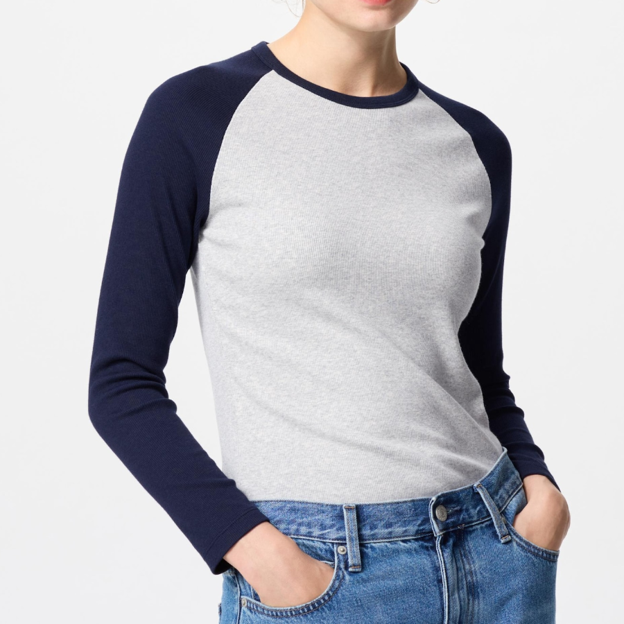 UNIQLO – лонгслив Soft Rib Color Block Crew Neck T-shirt