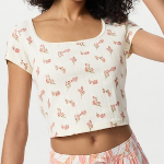 UNIQLO – футболка Pointelle Square Neck T-Shirt (Short Sleeve) Flower