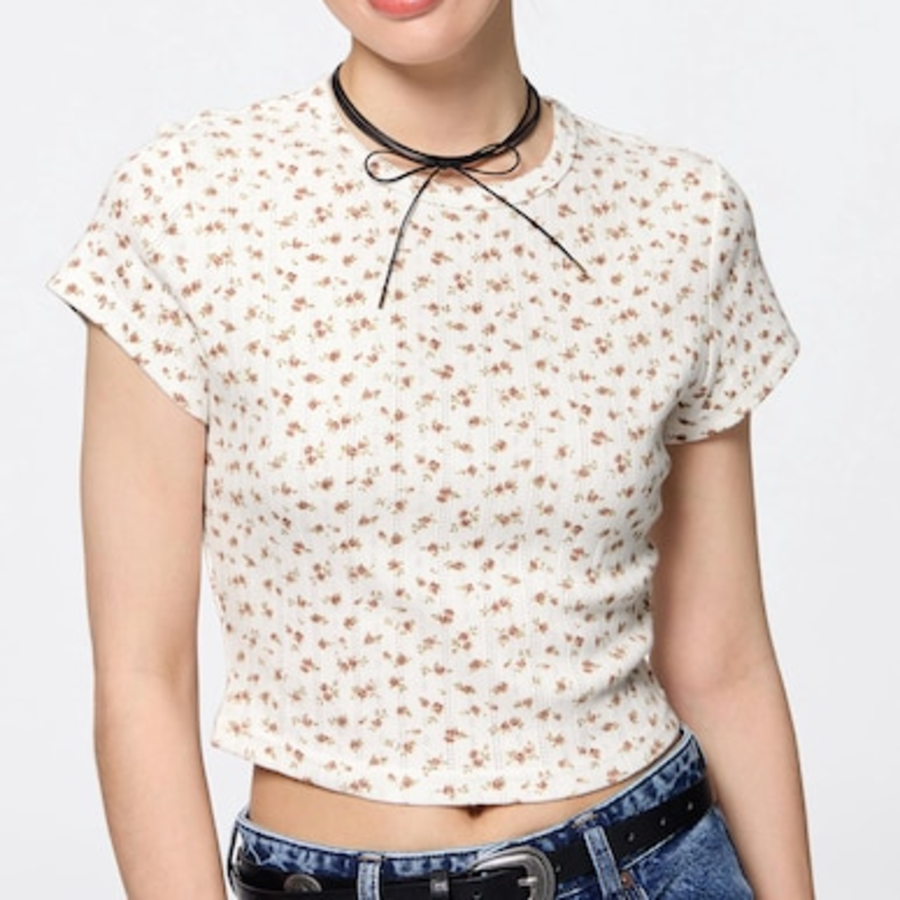 UNIQLO GU – футболка Pointelle Flower Print T-Shirt