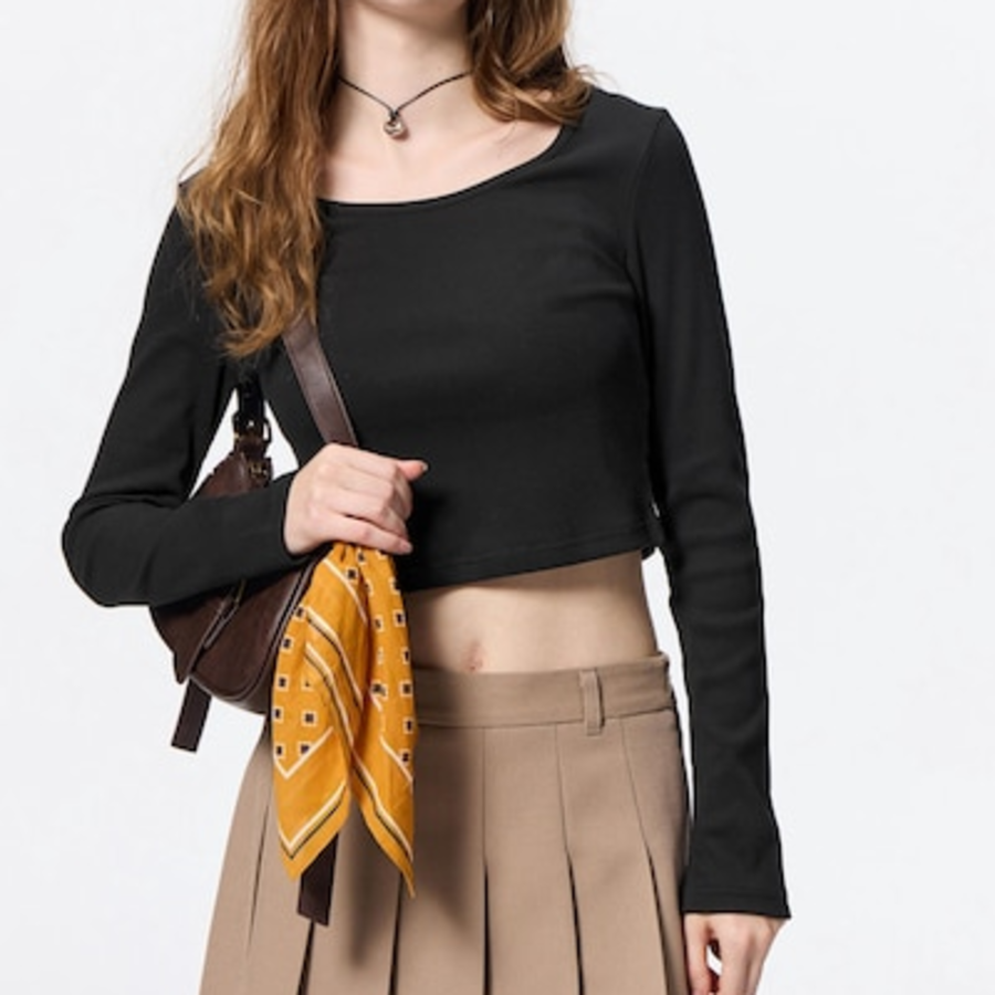 UNIQLO GU – удлинённая футболка Ribbed Crop T-Shirt (длинный рукав)