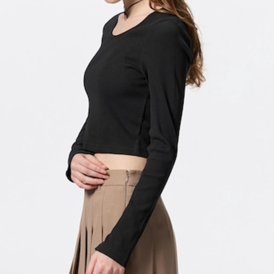 UNIQLO GU – удлинённая футболка Ribbed Crop T-Shirt (длинный рукав)